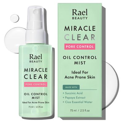 Rael Face Mist, Miracle Clear Hydrating Facial Spray, Pore Control for Acne Prone &amp; Oil with Succinic Acid, Residue Free, Vegan, Korean Skin Care (2.5 fl oz)