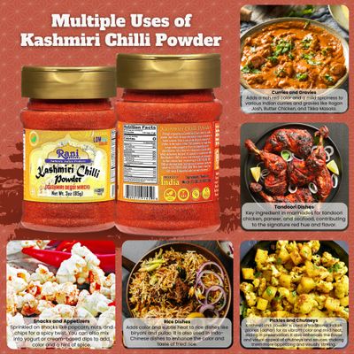 Rani Kashmiri Chilli Powder (Deggi Mirch, Low Heat) Ground Indian Spice 85g PET Jar All Natural Salt-Free Vegan Kosher Gluten Friendly Perfect for Deviled Eggs & Other Low Heat Dishes