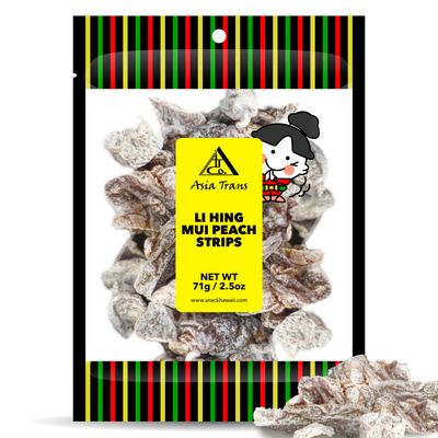 Dried Li Hing Mui Peach Strips Hawaiian Crack Seed Favorite Naturally Sweet Dried Fruit Candy with Asian Plum Powder 2.5 Ounce