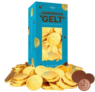 The Dreidel Company Hanukkah Chocolate Gelt, Nut-Free, Belgian Milk Chocolate Coins, Foil Wrapped Gold Coins, Kosher Chanukah Gelt (1 Pound)