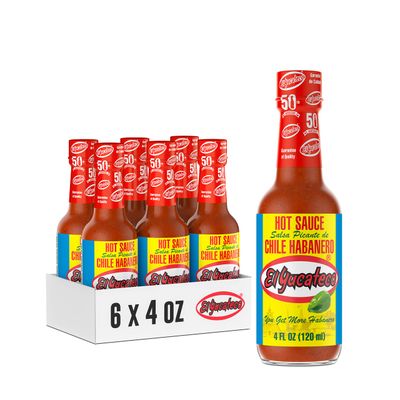 El Yucateco Red Habanero Sauce, 4 oz., 6 Pack, 8,550 Average Scoville Units, Gluten Free, Sugar Free