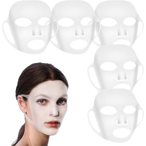 COMNICO 5pcs Reusable Silicone Facial Mask Cover, 3D Moisturizing Face Wrap Holder Prevent Evaporation Falling Ear-Hook Loops Skincare Beauty Skin Mask Spa Tool (Transparent)