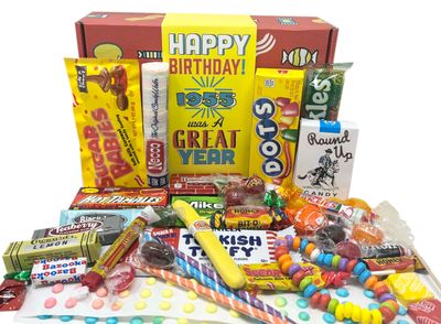 RETRO CANDY YUM 1955 70th Birthday Nostalgic Candy Gift Basket Box Assortment from Childhood Memories for 70 Year Old Woman or Man Born 1955 jr