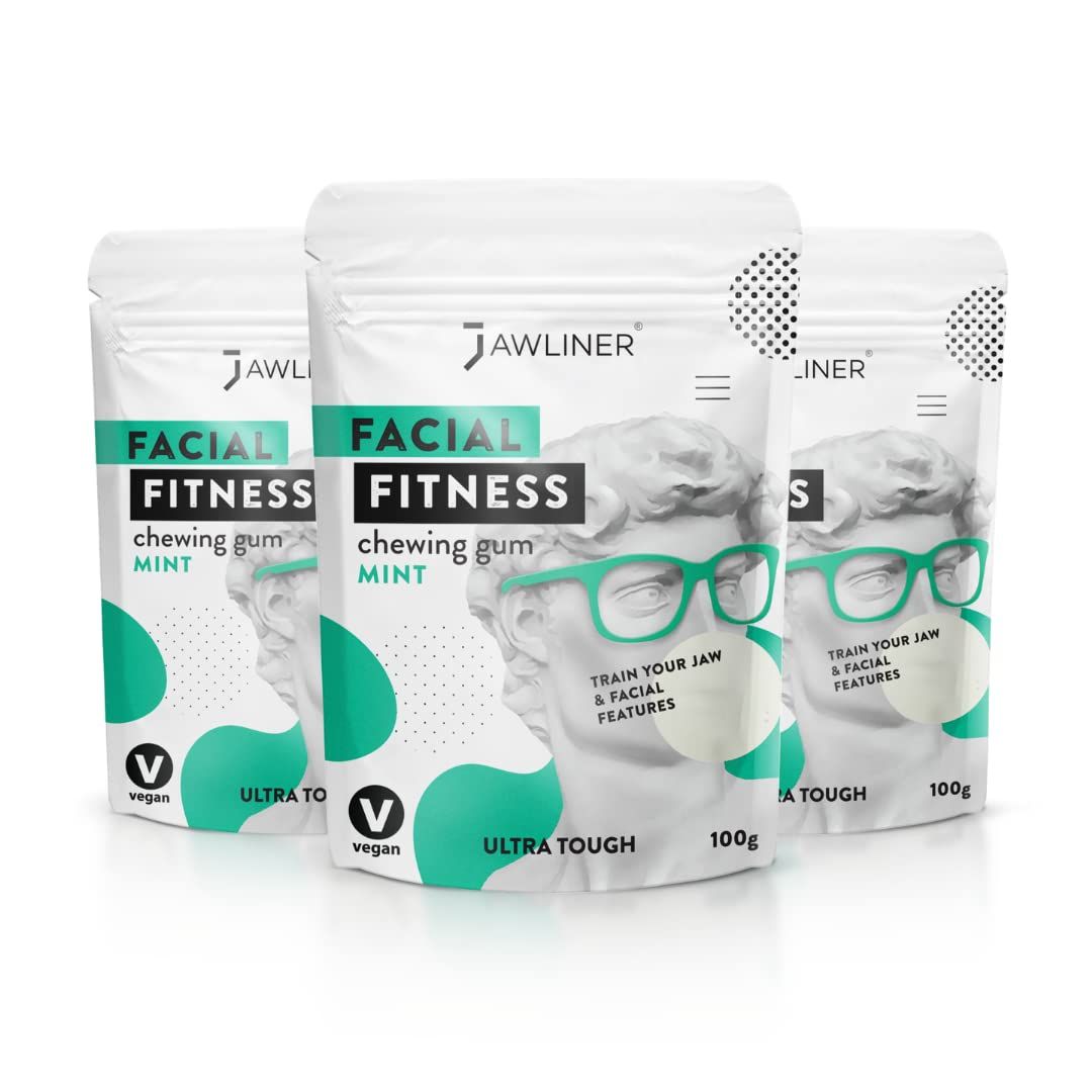 Jawliner Fitness Chewing Gum (6-Month Pack) Jawline Gum - Sugar-Free Mint Gum - Jawline Exerciser for Mewing &amp; Shaping the Jaw - 15x Harder Than Regular Gum