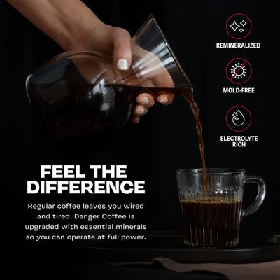Danger Coffee by Dave Asprey, Remineralized, Mold Free &amp; Lab Tested Ground Coffee, Medium Roast, 10.9 Ounce