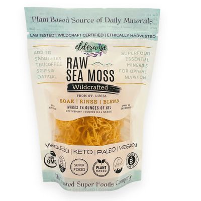Elderwise Raw Sea Moss Organic Seamoss Makes 20oz of Gel Wildcrafted Golden Sea moss Raw &amp; Non GMO Certified Sundried Mineral and Vitamin Rich Golden