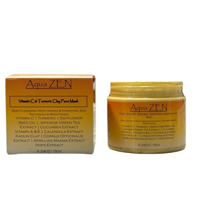 Vitamin C Turmeric Clay Mask Facial with Japanese Green Tea Extract, Cucumber Extract, Vitamin AE, &amp; More - Deep Cleansing, Moisturizing &amp; Hydrating, Skin Tightening &amp; Brightening Formula 5.29oz