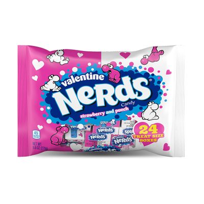 NERDS Valentines Day Candy Strawberry and Punch Flavors Sweet and Sour Candy Individually Wrapped Treat-Size Boxes of Candy, Valentine&#39;s Day Classic Candy, 9.8oz, Pack of 24