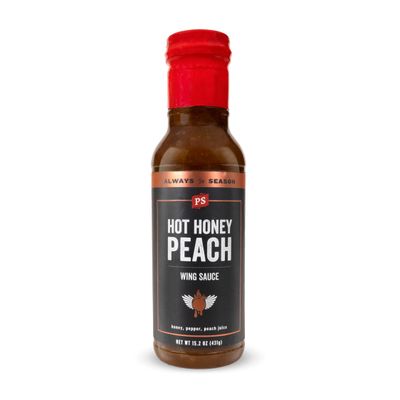 PS Seasoning Hot Honey Peach Chicken Wing Sauce - All-Purpose Hot Wing Sauce for Dipping, Tossing, Glazing, Marinating - Sweet and Spicy Honey and Peach Combo, Great for Chicken, Pulled Pork, Ribs