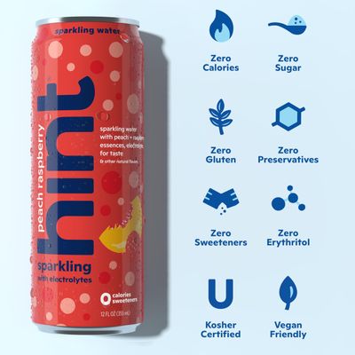 Hint Sparkling Water, Peach Raspberry - Canned Flavored Water Beverages with Electrolytes, Zero Calories, and Sugar Free - 12 Fl Oz Cans (Pack of 12)