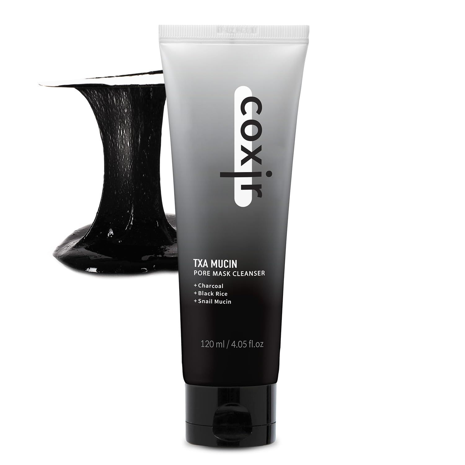 coxir TXA MUCIN PORE MASK CLEANSER l Tranexamic Acid, Charcoal, Black Rice, Black gelato texture l Wash Off Mask, Moisturizing, Pore Purifying, Blackhead, Korean Skin Care 120ml/4.05 fl.oz