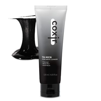 coxir TXA MUCIN PORE MASK CLEANSER l Tranexamic Acid, Charcoal, Black Rice, Black gelato texture l Wash Off Mask, Moisturizing, Pore Purifying, Blackhead, Korean Skin Care 120ml/4.05 fl.oz