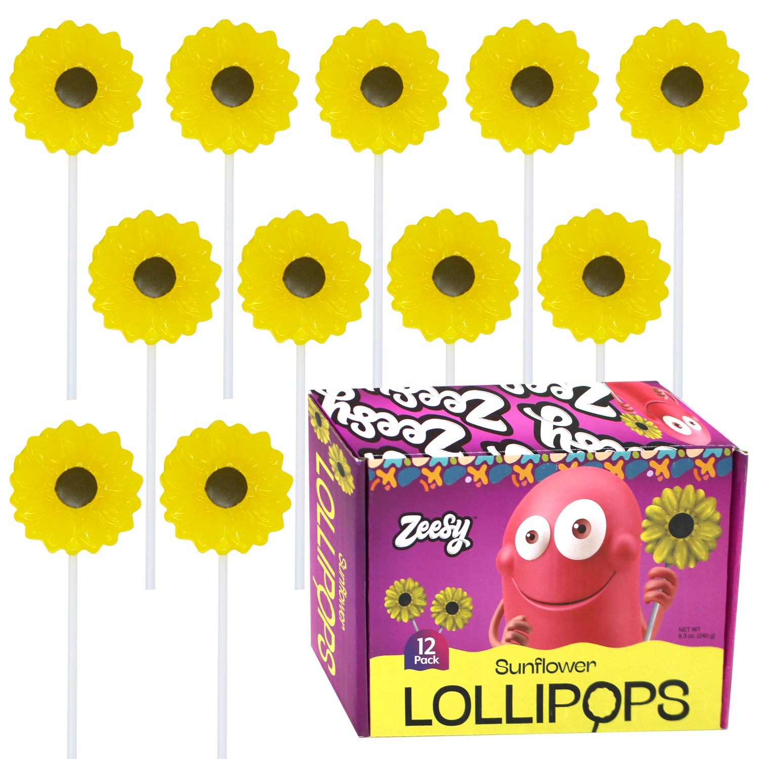 Sunflower Lollipops - 12 Pack - Individually Wrapped Suckers for Sunflower Party Favors, Weddings, Baby Showers &amp; Birthdays