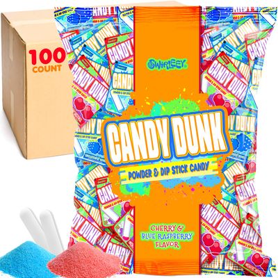 Yum Dip Candy - 100 Count - Dipping Candy for Kids - Raspberry &amp; Cherry Flavor - Powder Dip Stick Treat - Fun Interactive Favors for Birthdays, Pinatas