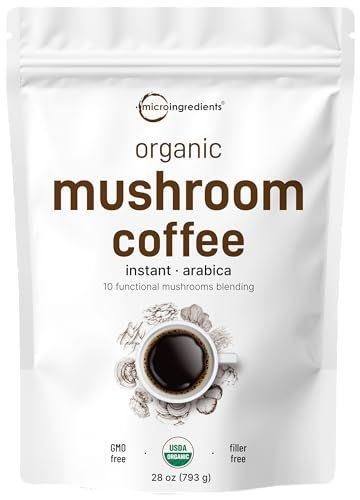 Organic Instant 10 in 1 Mushroom Coffee Powder, 28 Ounce (317 Servings) Weight &amp; Immune Support Premium Arabica Coffee with Lions Mane, Chaga, Reishi,&amp; More