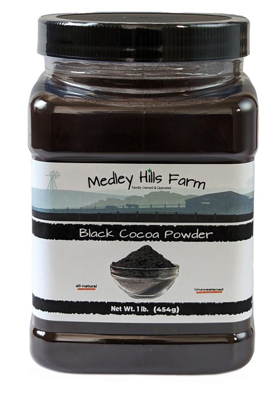 Black cocoa powder by Medley hills farm 1 Lb. in Reusable Container - Great Black cocoa powder for baking - Dutch Processed - Unsweetened