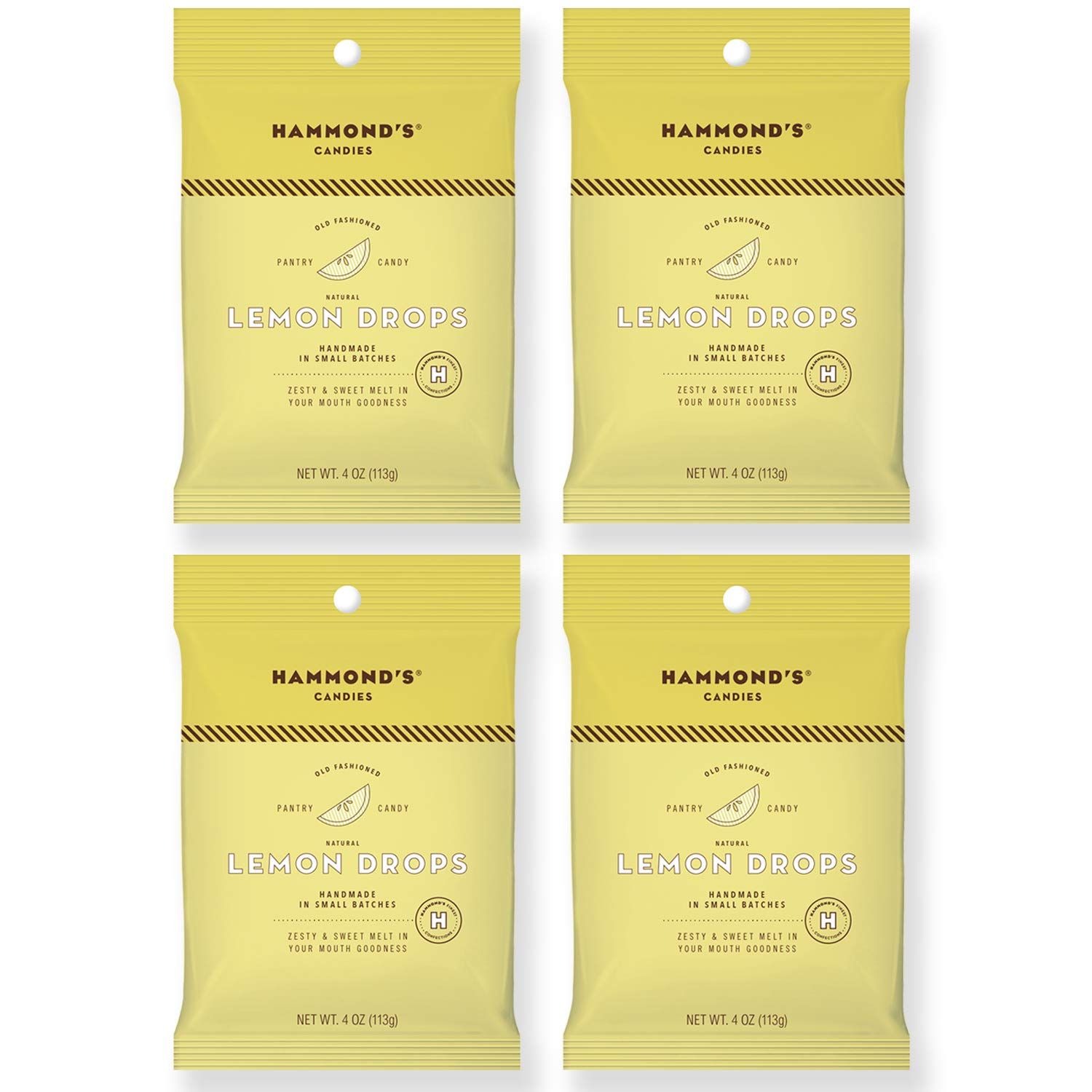 Hammonds Candies - Old Fashioned Lemon Pantry Candies - 4-4 Ounce Bags, Natural Lemon Drops, Handmade in Small Batches, Using the Finest Ingredients, Handcrafted in the USA