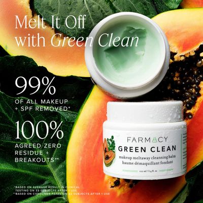 Farmacy Makeup Remover Cleansing Balm - Green Clean Waterproof Makeup Remover Oil Based Cleanser - Gentle Exfoliating Double Cleanser - Melts From Balm to Milky Lather (12ml)