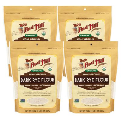 Bob&#39;s Red Mill Organic Dark Rye Flour, 20oz (Pack of 4) - Non GMO, Whole Grain, Vegan, Kosher