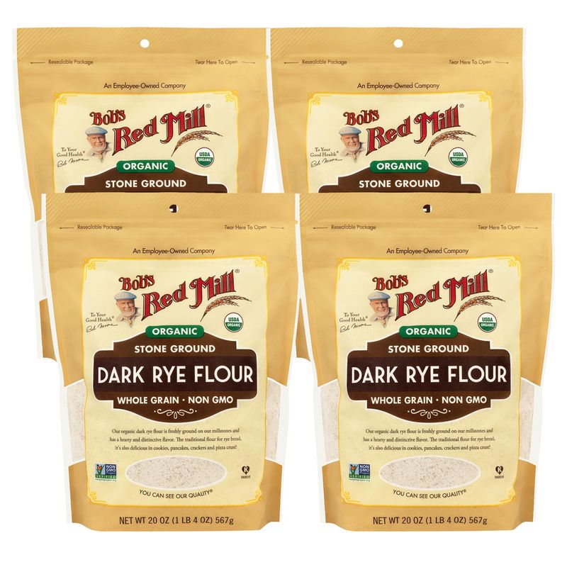 Bob's Red Mill Organic Dark Rye Flour, 20oz (Pack of 4) - Non GMO, Whole Grain, Vegan, Kosher