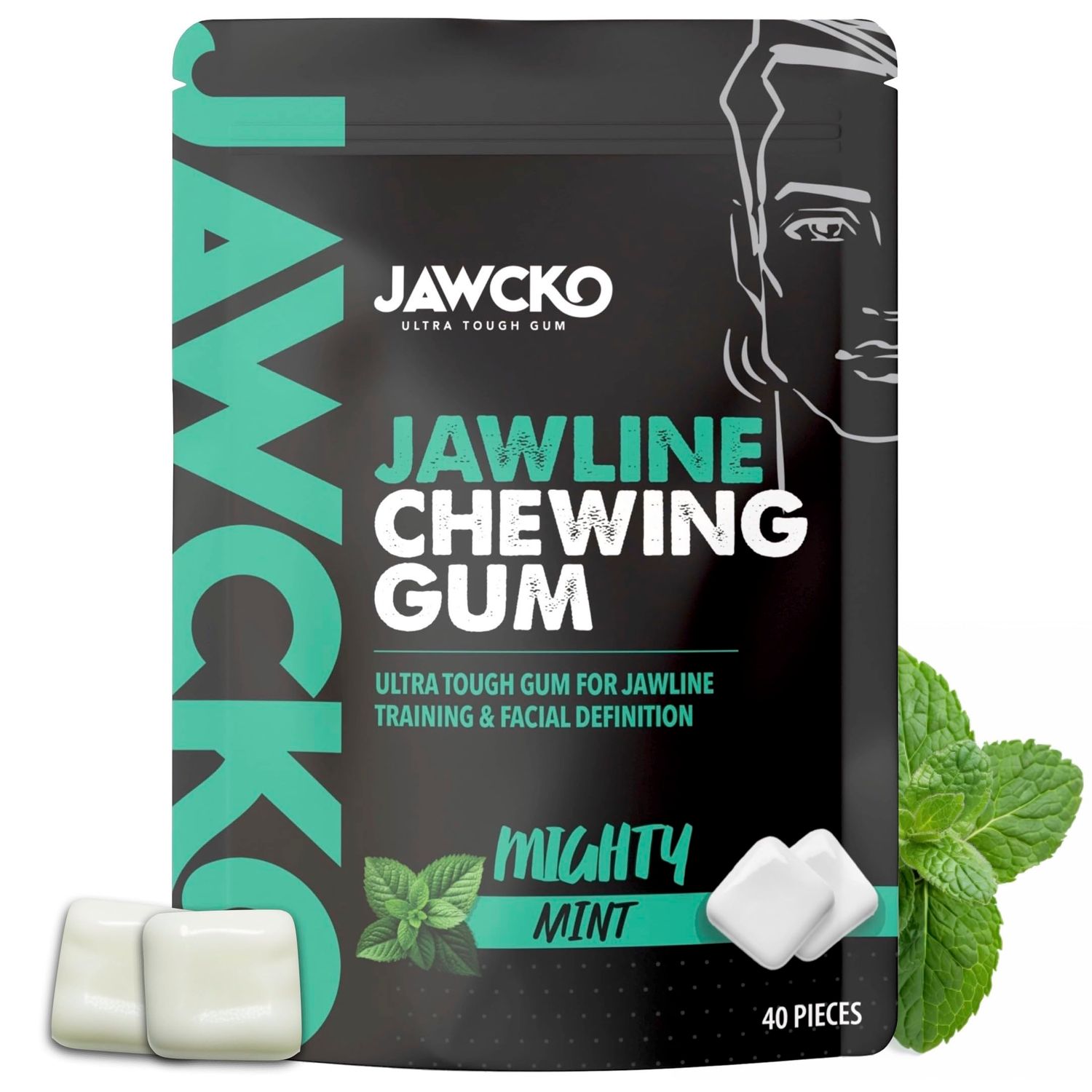 JAWCKO Ultra-tough Jawline Chewing Gum Get a Stronger, Squarer Jawline Mighty Mint Jaw Training Hard Gum Chisel, Sculpt, Tone your Jaw 15X Hardness Facial Fitness Mewing Gum 40 Pieces/Pack