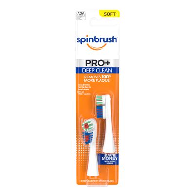 Spinbrush ARM &amp; HAMMER PRO Deep Clean REFILLs- Battery Powered Toothbrush Removes 100% More Plaque- Soft Bristles -Two Replacement Heads (Packing may vary)