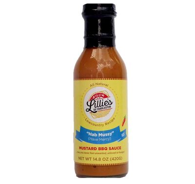 Lillie&#39;s of Charleston Hab Mussy Hot Mustard BBQ Sauce Award Winning Natural, No Preservatives, Vegan Great with Chicken, Pork Ribs and Shoulder, Fish, Seafood 14.8 Oz Bottle