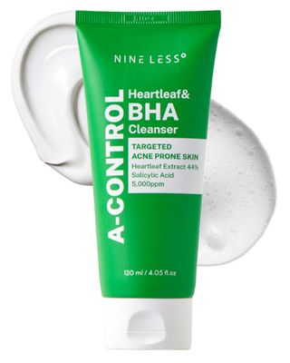 NINELESS A-Control Heartleaf &amp; BHA Cleanser - Korean Exfoliating Face Wash with Salicylic Acid for Clear Skin - Blackhead Remover, Deep Pore Cleansing, 4.05oz.
