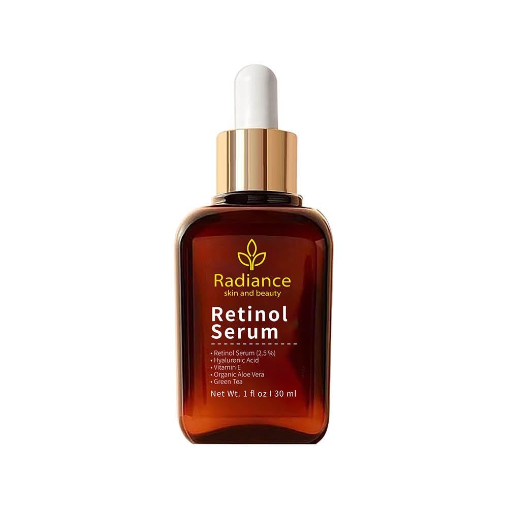 RADIANCE - Retinol Serum for Face with Vitamin E, Organic Jojoba Oil, Aloe Vera, Green Tea, Hylauronic Acid for Smoothing Fine Lines, Dark Spot &amp; Anti Aging, Anti Wrinkles Facial Serum 1 Oz