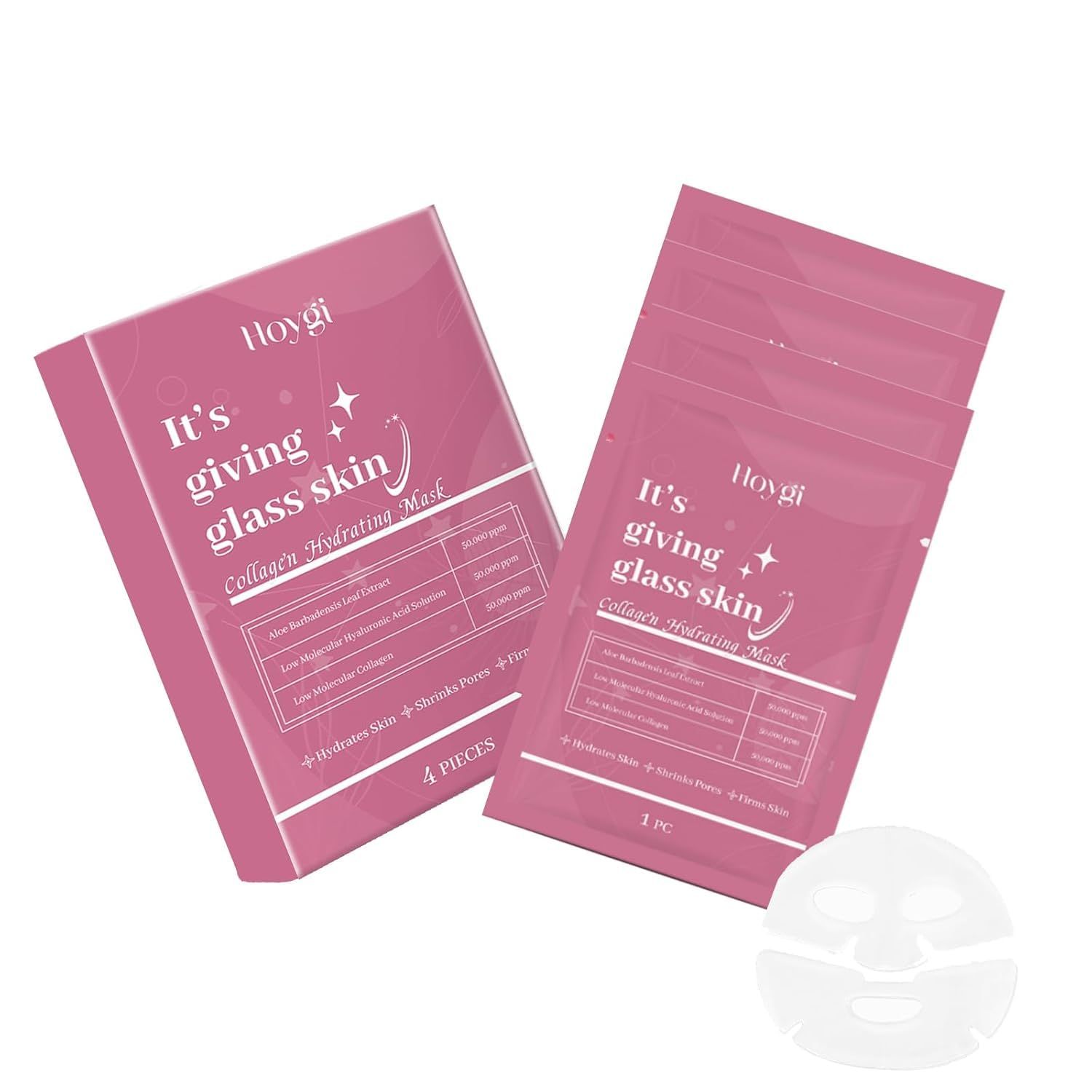 JX JIANGXIN Bio-Collagen Face MaskHydrating Collagen Face Mask with Korean Moisturizing Formula,Glass Skin - Tightens Pores, Firms Skin, Reduces Wrinkles (4Pack)