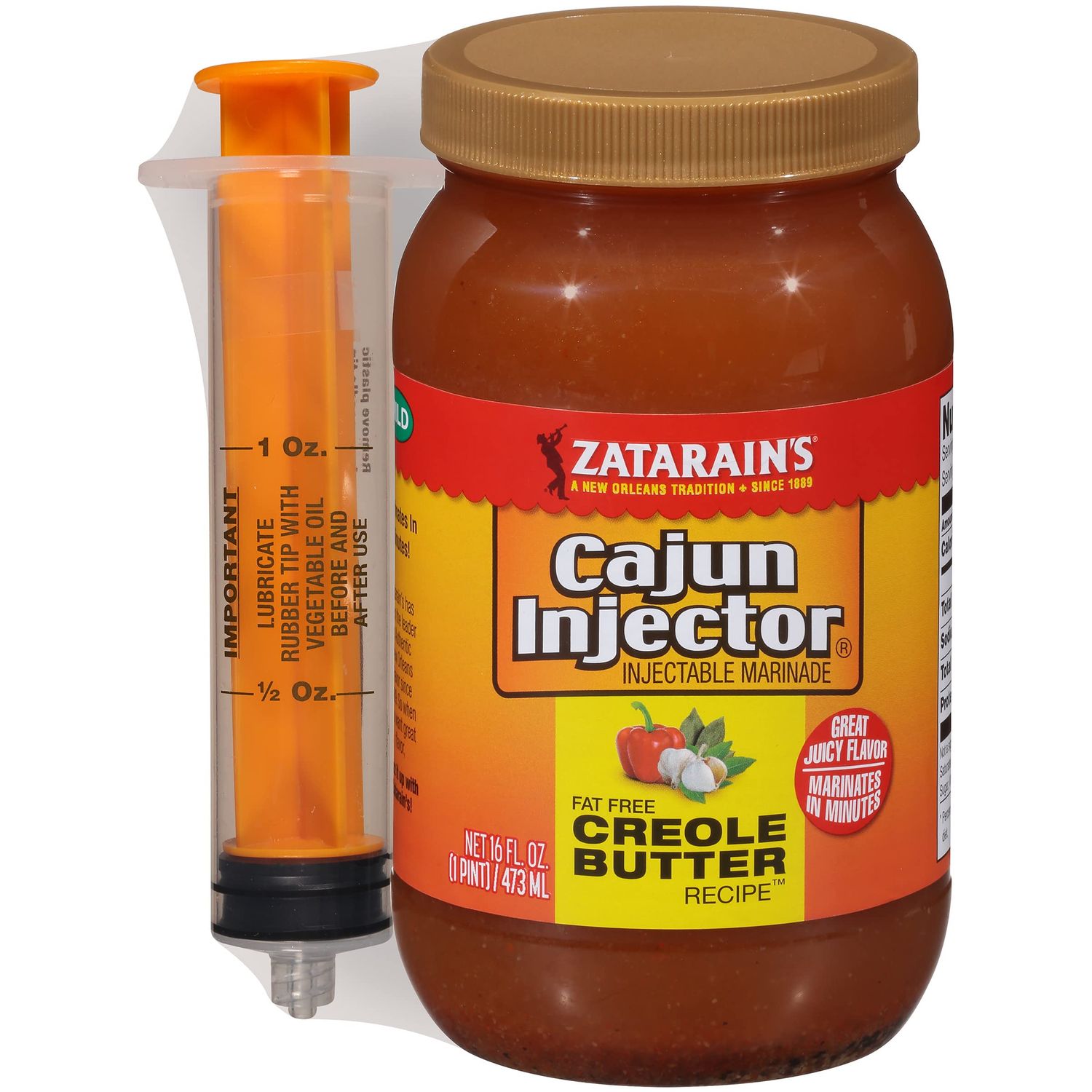 Zatarain&#39;s Cajun Injector Fat Free Creole Butter Recipe Injectable Marinade with Injector, 16 fl oz