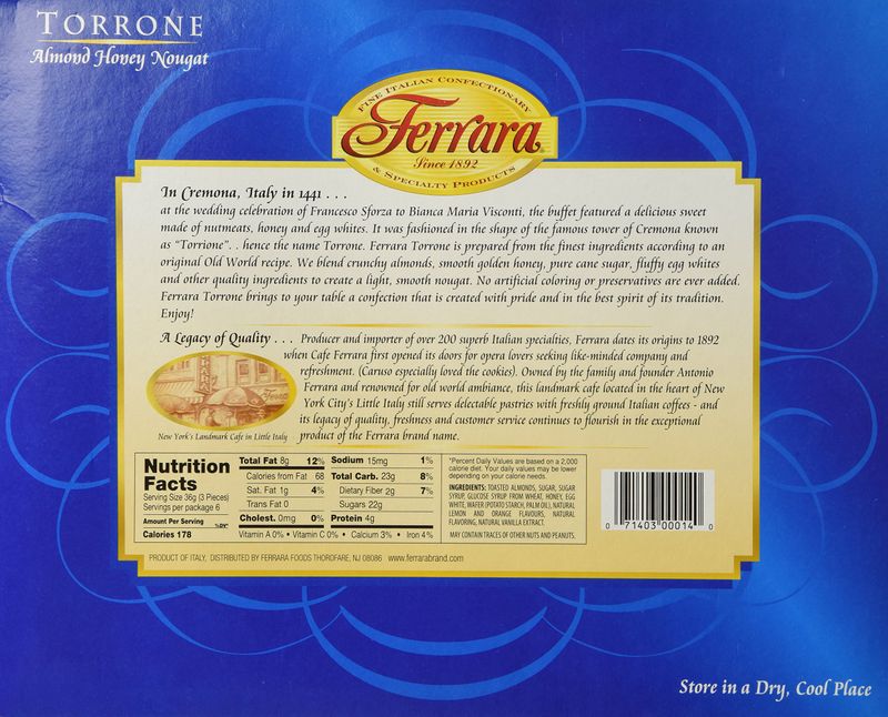 Ferrara - Italian Torrone 18 pc. (Almond Honey Nougat Candy), (Pack of 2)- 7.62 oz. Boxes