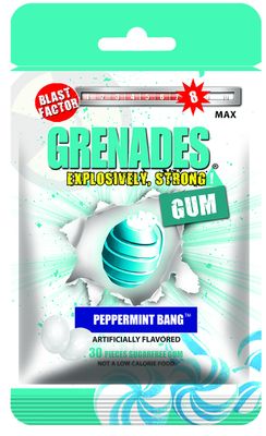 Grenades Gum - 30ct Bag - STRONG MINT GUM (Peppermint Bang) - Ultimate Fresh Breath &amp; Serious Sinus Busting Power