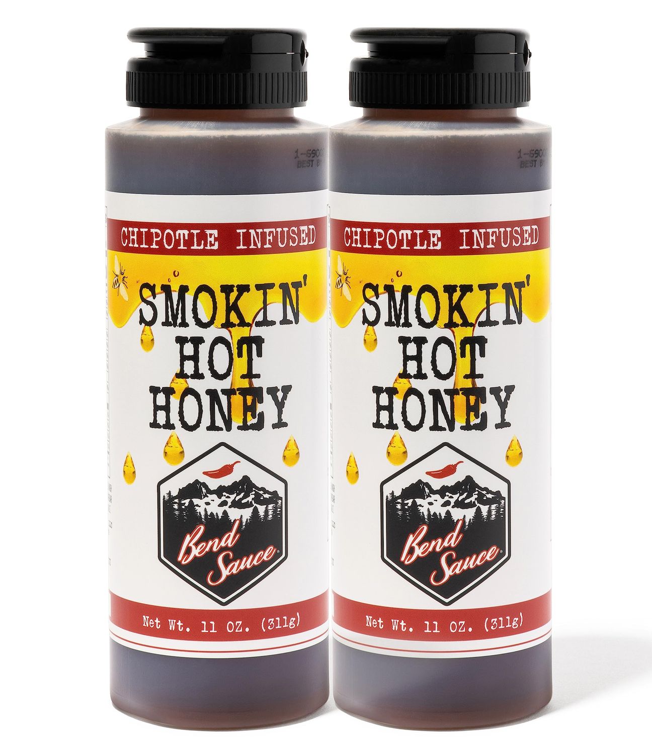 Bend Sauce Hot Honey - Chipotle Infused Organic Clover Honey - Gluten Free, Paleo, Non-GMO, Honey - Seasoning, Rub &amp; Syrup - Unique Gifts (11 oz) Pack of 2