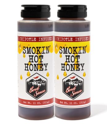 Bend Sauce Hot Honey - Chipotle Infused Organic Clover Honey - Gluten Free, Paleo, Non-GMO, Honey - Seasoning, Rub &amp; Syrup - Unique Gifts (11 oz) Pack of 2