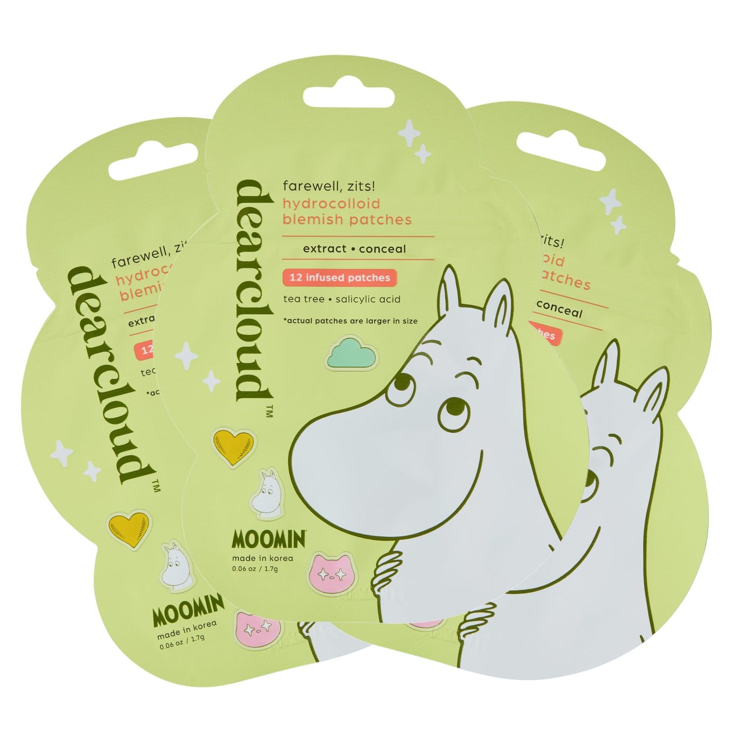 dearcloud x Moomin Farewell, Zits! Hydrocolloid Blemish Patches, Pimple Patches for Face, Acne Spot Treatment With Tea Tree Oil &amp; Salicylic Acid (36 Count)