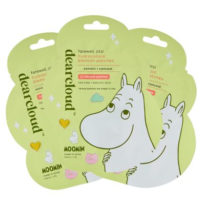 dearcloud x Moomin Farewell, Zits! Hydrocolloid Blemish Patches, Pimple Patches for Face, Acne Spot Treatment With Tea Tree Oil &amp; Salicylic Acid (36 Count)