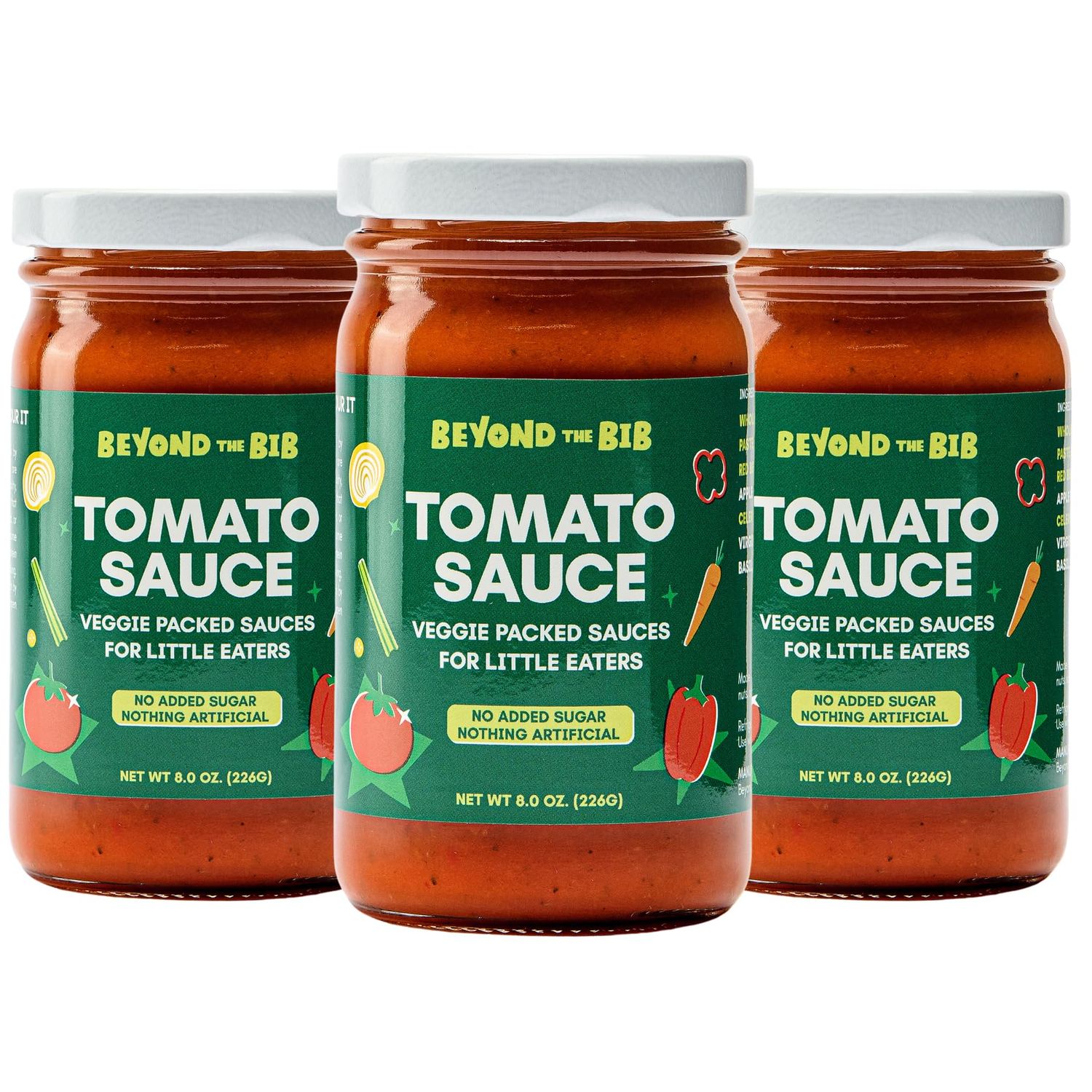 Beyond the Bib - Toddler and Kids Healthy Meal Sauces and Dips - Made with Vegetables, No Added Sugar, No Salt, No Artificial Ingredients - Ready to Eat - For 24 Months (Tomato Sauce - 3 Pack)