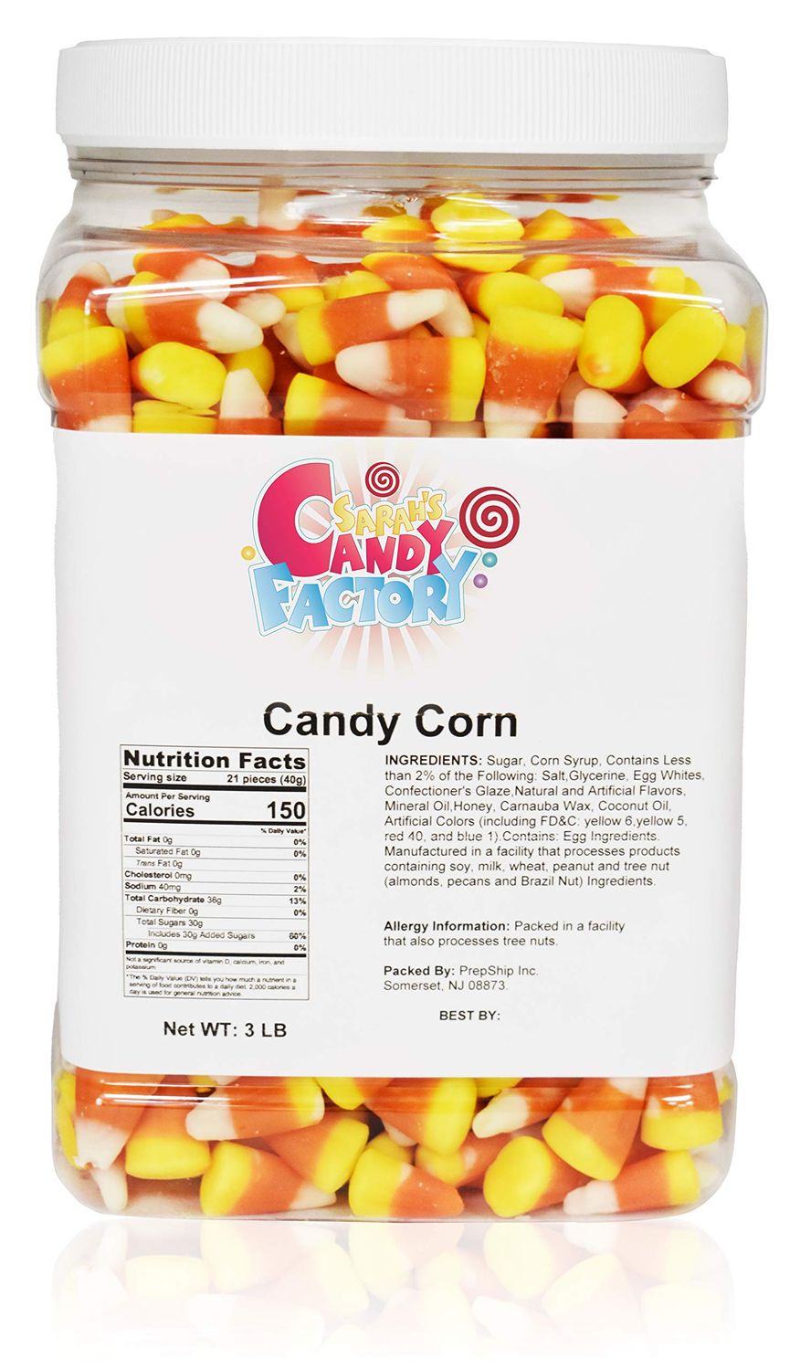 Sarahs Candy Factory Candy Corn in Jar, 3 Lbs
