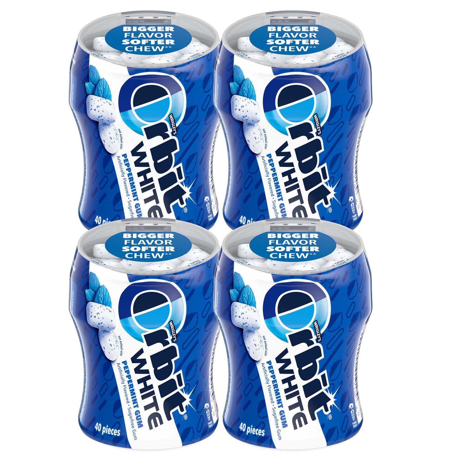 Orbit Gum White Peppermint Gum, 40 Piece Bottle (Pack of 4), Sugar Free Chewing Gum