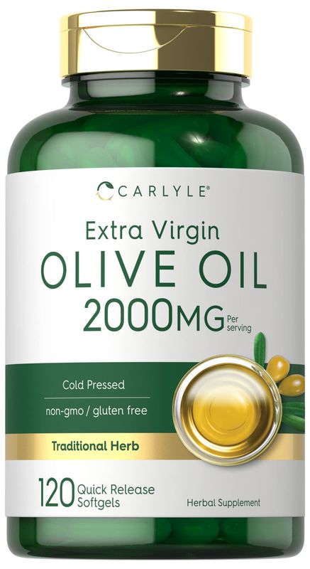 Carlyle Olive Oil Supplement Softgel Capsules 2000mg 120 Count Cold Pressed Extra Virgin Olive Oil Non-GMO, Gluten Free