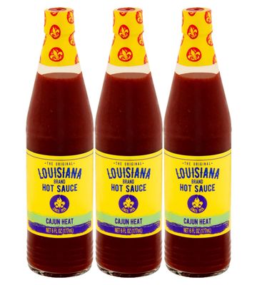 Louisiana Brand Hot Sauce, Cajun Heat Hot Sauce, 6 FL OZ Glass Bottle (Pack of 3)