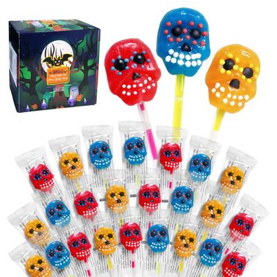 Halloween Lollipop Suckers Candy 24 Pack, Skull Candy Lollipops, Glow Stick Candy Sucker Lollipops Individually Wrapped for Halloween Goody Bag Fillers - Trick or Treat