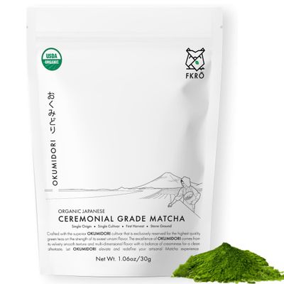 FKRO Organic Ceremonial Grade Matcha Green Tea Powder 1st Harvest, Single Origin, Single Okumidori Cultivar Sugar-free Flown in Fresh from Japan Every Month (30g/1.06oz) Pouch