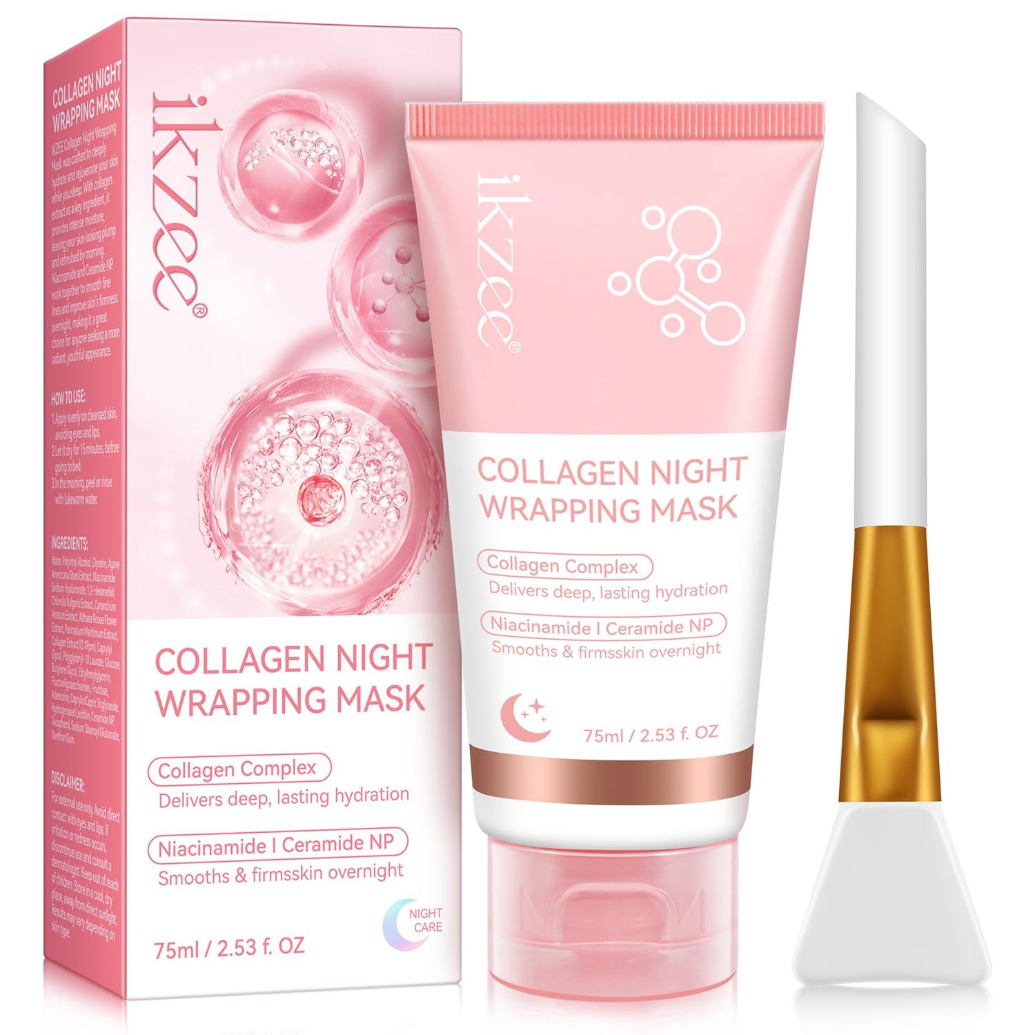 IKZEE Collagen Night Wrapping Mask, Collagen Overnight Peel Off Facial Mask, Hydrolyzed Collagen Face Mask