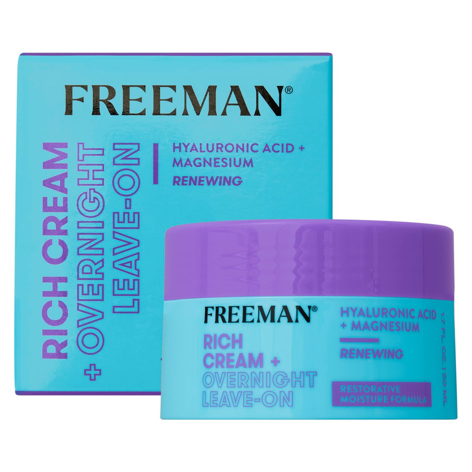 Freeman Rich Cream Overnight Leave-On, Moisturizing Face Mask, Facial Mask For Dry Skin, Face Cream Infused With Magnesium &amp; Hyaluronic Acid To Hydrate &amp; Soothe Skin, 1.7 fl.oz./ 50 mL Jar