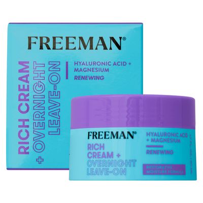 Freeman Rich Cream Overnight Leave-On, Moisturizing Face Mask, Facial Mask For Dry Skin, Face Cream Infused With Magnesium &amp; Hyaluronic Acid To Hydrate &amp; Soothe Skin, 1.7 fl.oz./ 50 mL Jar