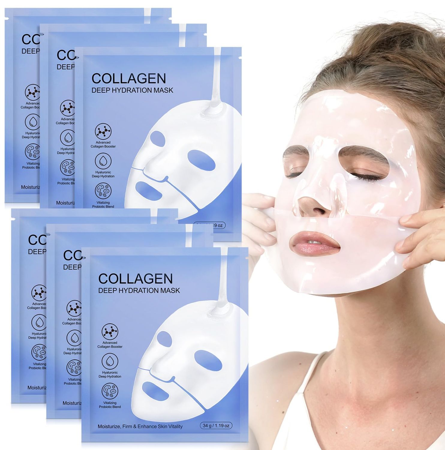 Collagen Face Mask, Bio-Collagen Deep Hydrating Overnight Mask with Hyaluronic Acid, Anti Wrinkle Lifting Mask for All Skin Types, Anti Aging Facial Mask,Pore-Minimizing,Firming&amp;Elasticity(6 PCS)