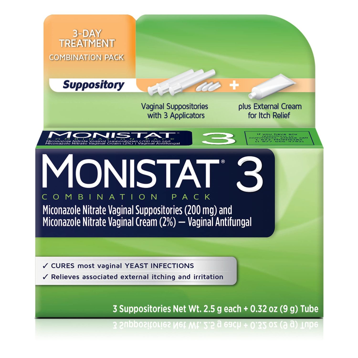 Monistat 3 Day Yeast Infection Treatment for Women, 3 Miconazole Suppository Inserts &amp; External Monistat Anti-Itch Cream Bundle