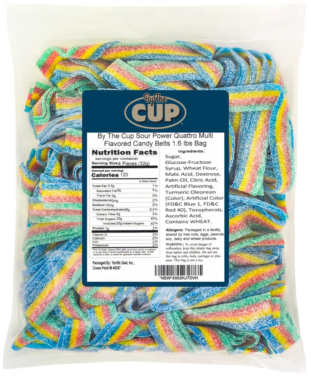 By The Cup Sour Power Quattro Multi Flavored Candy Belts, 1.6 lb Bulk Bag